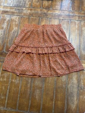 Paper Crane Rust Floral Tiered Mini Skirt